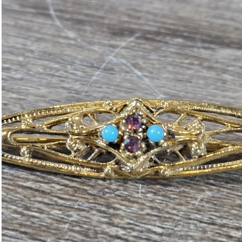 Feminine Gold Tone Filigree Vintage Arthur Pepper ART Art Deco Brooch Pin Dainty